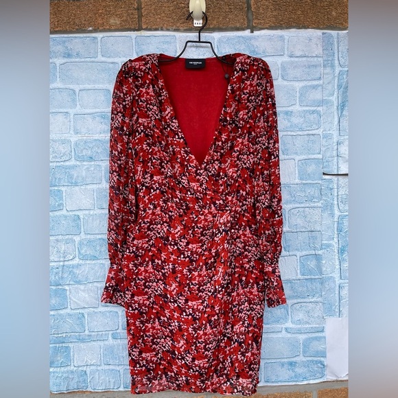 THE KOOPLES FLOWING RED DRESS WITH FLORAL MOTIF SIZE 0 - Picture 3 of 16
